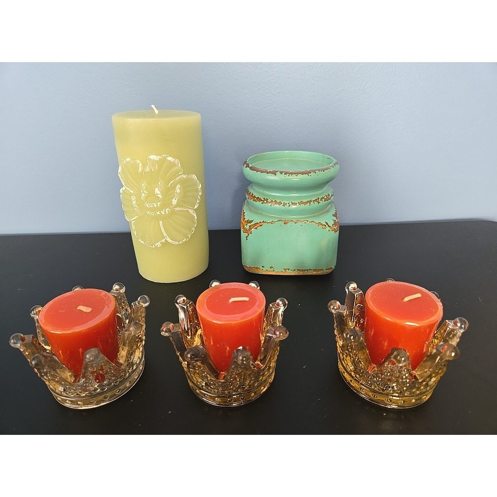 Candles and Candle Holders Pillars Votives Blue Golden Red Green